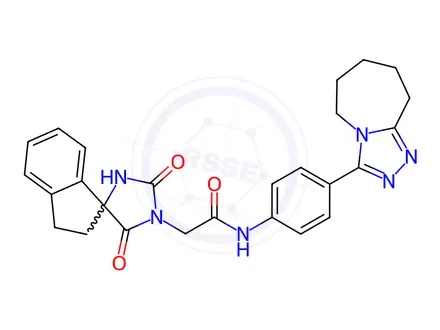Chemical structure of Spiro[imidazolidine-4,1'-[1H]indene]-1-acetamide, 2',3'-dihydro-2,5-dioxo-N-[4-(6,7,8,9-tetrahydro-5H-1,2,4-triazolo[4,3-a]azepin-3-yl)phenyl]-
