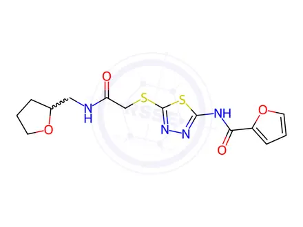 Chemical structure of N-(5-((2-Oxo-2-(((tetrahydrofuran-2-yl)methyl)amino)ethyl)thio)-1,3,4-thiadiazol-2-yl)furan-2-carboxamide
