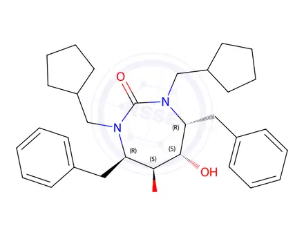 Chemical structure of 2H-1,3-Diazepin-2-one, 1,3-bis(cyclopentylmethyl)hexahydro-5,6-dihydro xy-4,7-bis(phenylmethyl)-, (4R,5S,6S,7R)-