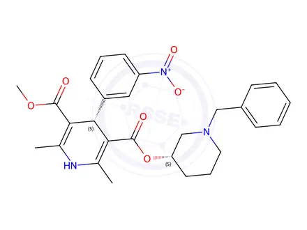 Chemical structure of (S)-3-((S)-1-benzylpiperidin-3-yl) 5-methyl 2,6-dimethyl-4-(3-nitrophenyl)-1,4-dihydropyridine-3,5-dicarboxylate