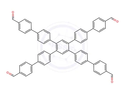 Chemical structure of 4'',5''-bis(4'-formyl-[1,1'-biphenyl]-4-yl)-[1,1':4',1'':2'',1''':4''',1''''-quinquephenyl]-4,4''''-dicarbaldehyde