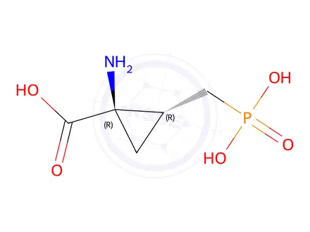 Chemical structure of Cyclopropanecarboxylic acid, 1-amino-2-(phosphonomethyl)-, (1R,2R)-rel-