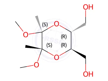 Chemical structure of (2S,3S,5R,6R)-5,6-Bis(hydroxymethyl)-2,3-dimethoxy-2,3-dimethyl-1,4-dioxane