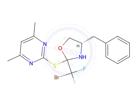 Chemical structure of (4S)-4-Benzyl-2-(bromodifluoromethyl)-2-((4,6-dimethylpyrimidin-2-yl)thio)oxazolidine