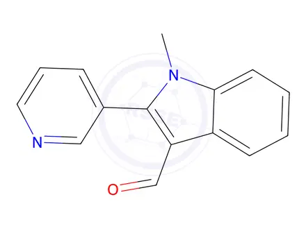 Chemical structure of 1-Methyl-2-(pyridin-3-yl)-1H-indole-3-carbaldehyde