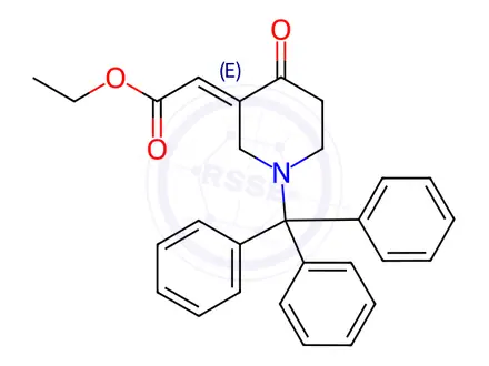 Chemical structure of (2E)-2-[4-Oxo-1-trityl-3-piperidinylidene]acetic Acid Ethyl Ester
