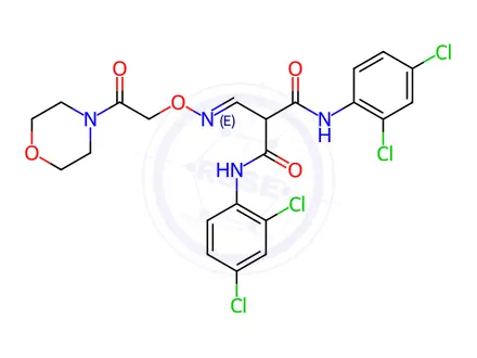 Chemical structure of N,N'-Bis(2,4-dichlorophenyl)-2-[(1E)-{[2-(morpholin-4-yl)-2-oxoethoxy]imino}methyl]propanediamide