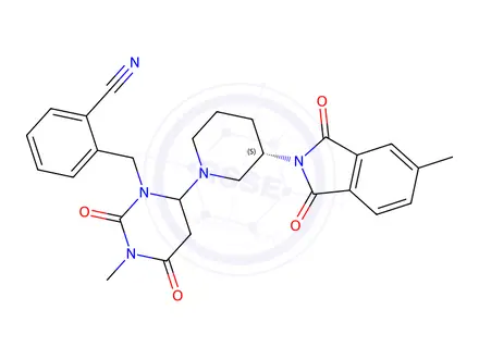 Chemical structure of 2-((3-methyl-6-((S)-3-(5-methyl-1,3-dioxoisoindolin-2-yl)piperidin-1-yl)-2,4-dioxotetrahydropyrimidin-1(2H)-yl)methyl)benzonitrile