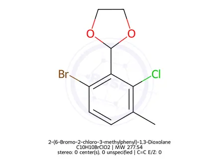 Chemical structure of 2-(6-Bromo-2-chloro-3-methylphenyl)-1,3-Dioxolane