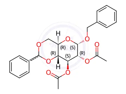 Chemical structure of BENZYL 2,3-DI-O-ACETYL-4,6-O-BENZYLIDEN-ALPHA-D-GLUCOPYRANOSIDE