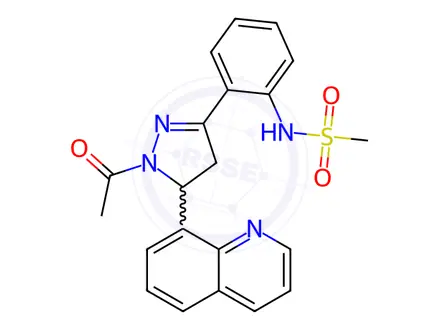 Chemical structure of N-(2-(1-Acetyl-5-(quinolin-8-yl)-4,5-dihydro-1H-pyrazol-3-yl)phenyl)methanesulfonamide