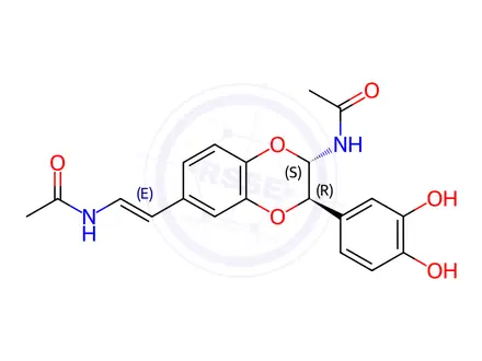 Chemical structure of Acetamide, N-[(1E)-2-[(2S,3R)-2-(acetylamino)-3-(3,4-dihydroxyphenyl)-2,3-dihydro-1,4-benzodioxin-6-yl]ethenyl]-