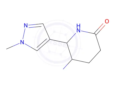 Chemical structure of 5-Amino-6-(1-methyl-1H-pyrazol-4-yl)piperidin-2-one