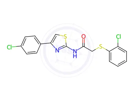 Chemical structure of N-[4-(4-Chlorophenyl)-1,3-thiazol-2-yl]-2-[(2-chlorophenyl)sulfanyl]acetamide