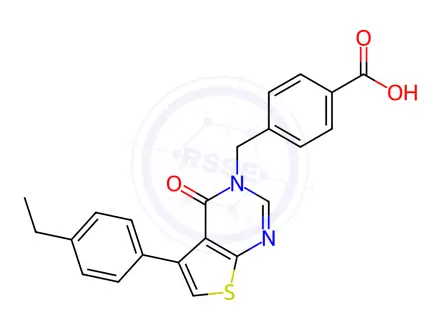 Chemical structure of 4-((5-(4-Ethylphenyl)-4-oxothieno[2,3-d]pyrimidin-3(4H)-yl)methyl)benzoic acid