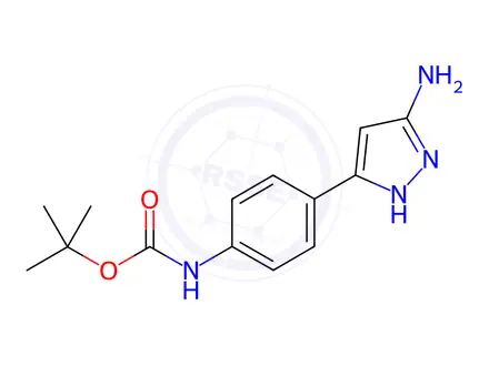 Chemical structure of Carbamic acid, N-[4-(5-amino-1H-pyrazol-3-yl)phenyl]-, 1,1-dimethylethyl ester