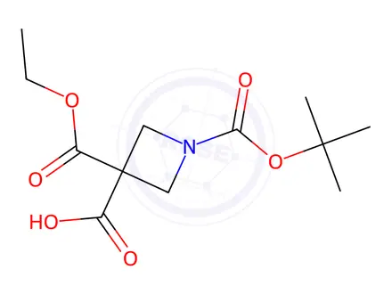 Chemical structure of 1-[(Tert-butoxy)carbonyl]-3-(ethoxycarbonyl)azetidine-3-carboxylic acid
