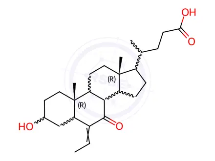 Chemical structure of (E)-3a-hydroxy-6-ethylidene-7-keto-5ß-cholan-24-oic acid