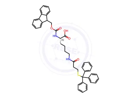 Chemical structure of Fmoc-Lys(CO-C2H4-S-Trt)-OH