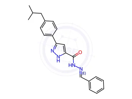 Chemical structure of N'-Benzylidene-3-(4-isobutylphenyl)-1H-pyrazole-5-carbohydrazide