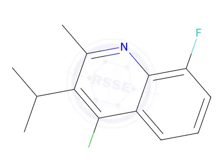 Chemical structure of 4-chloro-8-fluoro-2-methyl-3-(propan-2-yl)quinoline