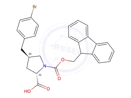 Chemical structure of (2S,4R)-1-(((9H-Fluoren-9-yl)methoxy)carbonyl)-4-(4-bromobenzyl)pyrrolidine-2-carboxylic acid