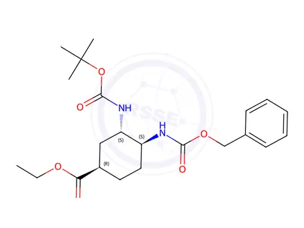 Chemical structure of Ethyl (1R,3S,4S)-4-(((benzyloxy)carbonyl)amino)-3-((tert-butoxycarbonyl)amino)cyclohexane-1-carboxylate