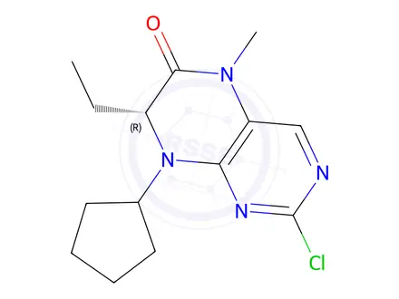 Chemical structure of (R)-2-Chloro-8-Cyclopentyl-7-Ethyl-5-Methyl-7,8-Dihydropteridin-6(5h)-One