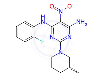 Chemical structure of N4-(2-Fluorophenyl)-2-(3-methylpiperidin-1-yl)-5-nitropyrimidine-4,6-diamine