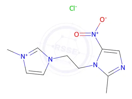 Chemical structure of 3-Methyl-1-(2-(2-methyl-5-nitro-1H-imidazol-1-yl)ethyl)-1H-imidazol-3-ium chloride
