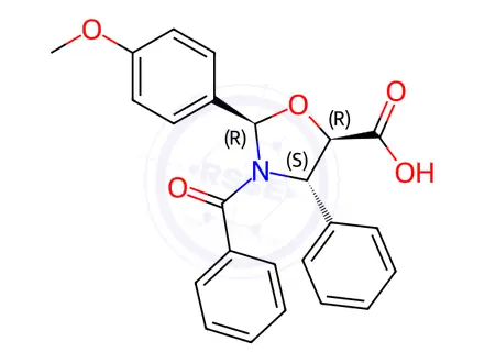 Chemical structure of (2R,4S,5R)-3-Benzoyl-2-(4-methoxyphenyl)-4-phenyl-5-oxazolidinecarboxylic acid