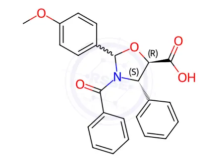 Chemical structure of (4S,5R)-3-Benzoyl-2-(4-methoxyphenyl)-4-phenyloxazolidine-5-carboxylic acid