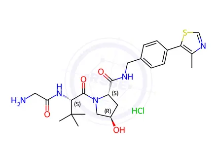Chemical structure of (2S,4R)-1-((S)-2-(2-aminoacetamido)-3,3-dimethylbutanoyl)-4-hydroxy-N-(4-(4-methylthiazol-5-yl)benzyl)pyrrolidine-2-carboxamide hydrochloride