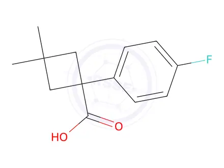 Chemical structure of 1-(4-fluorophenyl)-3,3-dimethylcyclobutane-1-carboxylic acid
