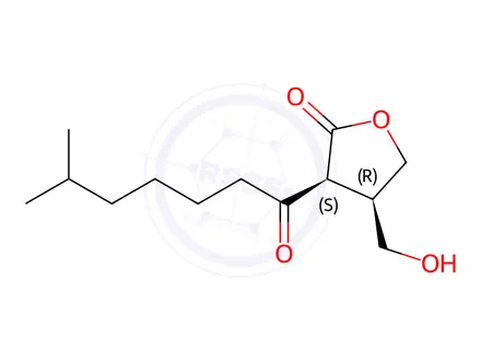 Chemical structure of (3S,4R)-4-(Hydroxymethyl)-3-(6-methylheptanoyl)dihydrofuran-2(3H)-one