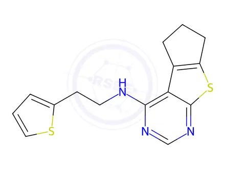 Chemical structure of N-(2-(Thiophen-2-yl)ethyl)-6,7-dihydro-5H-cyclopenta[4,5]thieno[2,3-d]pyrimidin-4-amine