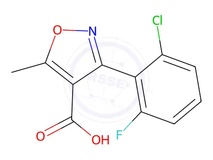 Chemical structure of 3-(2-Chloro-6-fluorophenyl)-5-methylisoxazole-4-carboxylic Acid