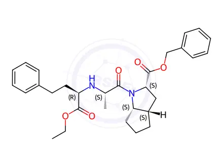 Chemical structure of 2-[N-[(R)-1-Ethoxycarbonyl-3-phenylpropyl]-L-alanyl]-(1S,3S,5S)-2-azabicyclo[3.3.0]octane-3-carboxylic Acid Benzyl Ester