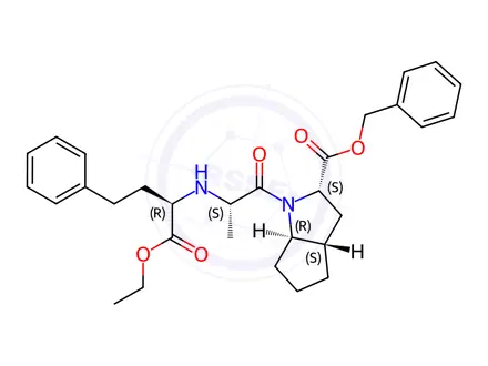 Chemical structure of [2S,3aR,6aR]-1-[(2(S)-2-[[(1R)-1-Ethoxycarbonxyl)-3-phenylpropyl]amino]-1-oxopropyl]octahydrocyclopenta[6]pyrrole-2-carboxylic Acid Benzyl Ester