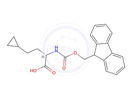 Chemical structure of Cyclopropanebutanoic acid, α-[[(9H-fluoren-9-ylmethoxy)carbonyl]amino]-, (αS)-