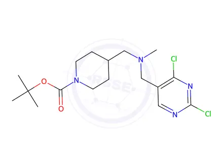 Chemical structure of tert-butyl 4-((((2,4-dichloropyrimidin-5-yl)methyl)(methyl)amino)methyl)piperidine-1-carboxylate