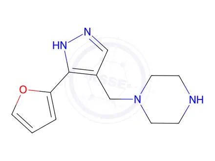 Chemical structure of 1-((3-(furan-2-yl)-1h-pyrazol-4-yl)methyl)piperazine