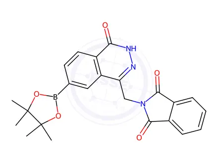 Chemical structure of 2-((4-Oxo-7-(4,4,5,5-tetramethyl-1,3,2-dioxaborolan-2-yl)-3,4-dihydrophthalazin-1-yl)methyl)isoindoline-1,3-dione
