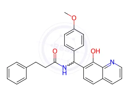 Chemical structure of N-((8-Hydroxyquinolin-7-yl)(4-methoxyphenyl)methyl)-3-phenylpropanamide