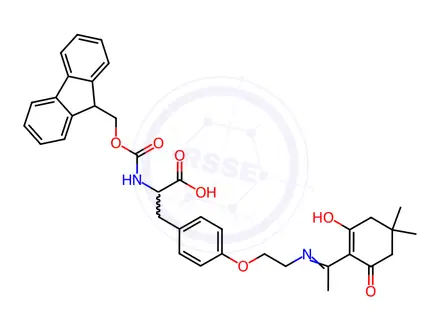Chemical structure of L-Tyrosine, O-[2-[[1-(4,4-dimethyl-2,6-dioxocyclohexylidene)ethyl]amino]ethyl]-N-[(9H-fluoren-9-ylmethoxy)carbonyl]-