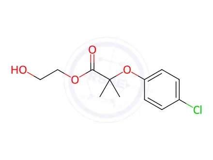 Chemical structure of etofibrate 2-hydroxymethyl-2-(4-chlorophenoxy)-2-methyl propionate