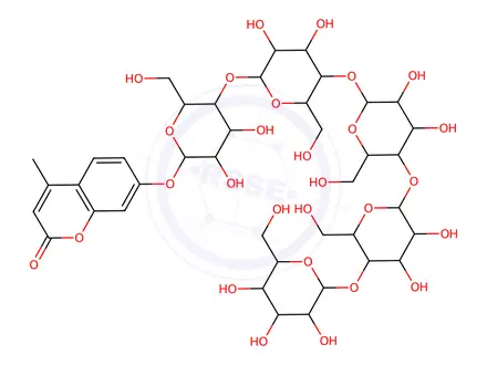 Chemical structure of 4-Methylumbelliferyl -β-D-Cellopentoside