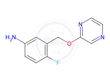 Chemical structure of 4-Fluoro-3-((pyrazin-2-yloxy)methyl)aniline
