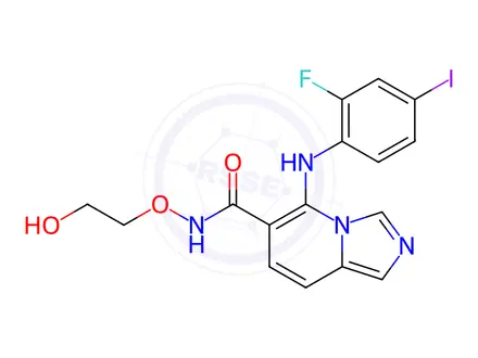 Chemical structure of GDC-0623 (5-((2-Fluoro-4-Iodophenyl)amino)-N-(2-Hydroxyethoxy)imidazo[1,5-a]pyridine-6-Carboxamide)
