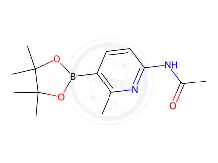 Chemical structure of N-(6-Methyl-5-(4,4,5,5-tetramethyl-1,3,2-dioxaborolan-2-yl)pyridin-2-yl)acetamide